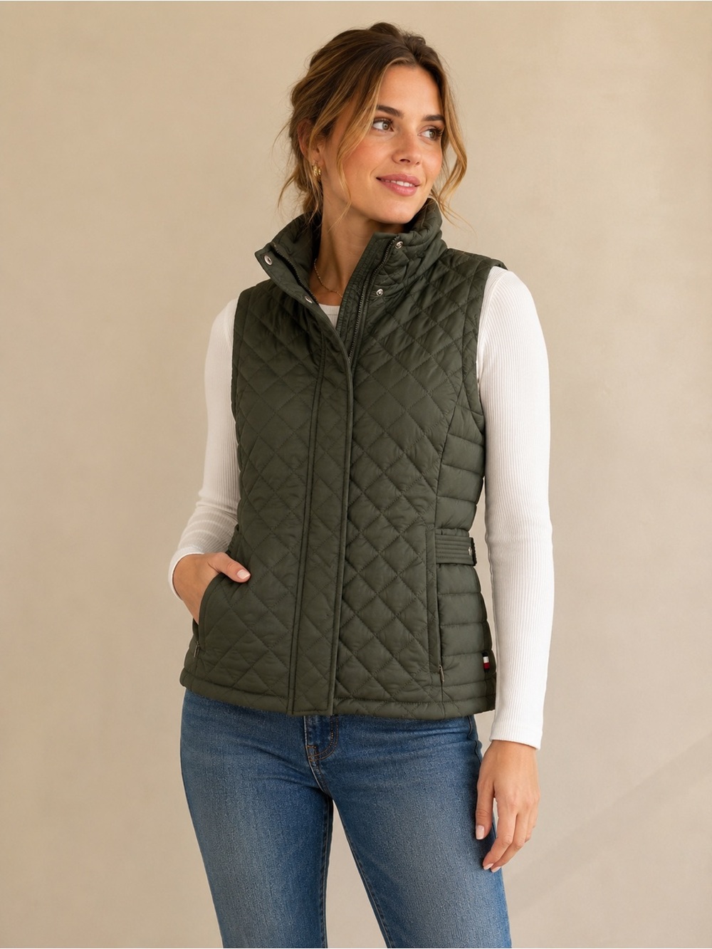 Tommy Hilfiger Women’s Small Olive Green Quilted Puffer Vest Full Zip
